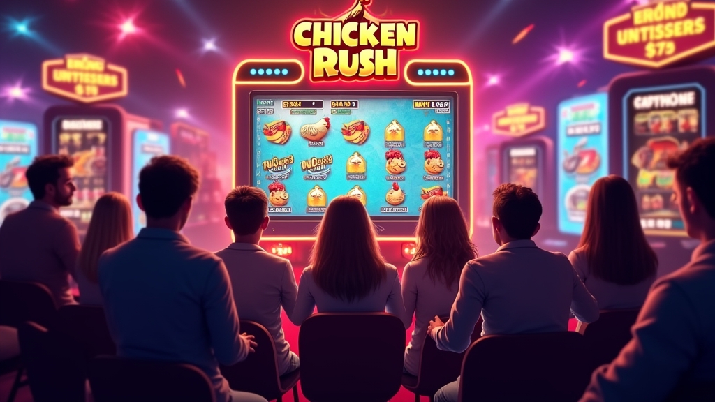 Vibrant casino scene with players enjoying Chicken Rush bonuses